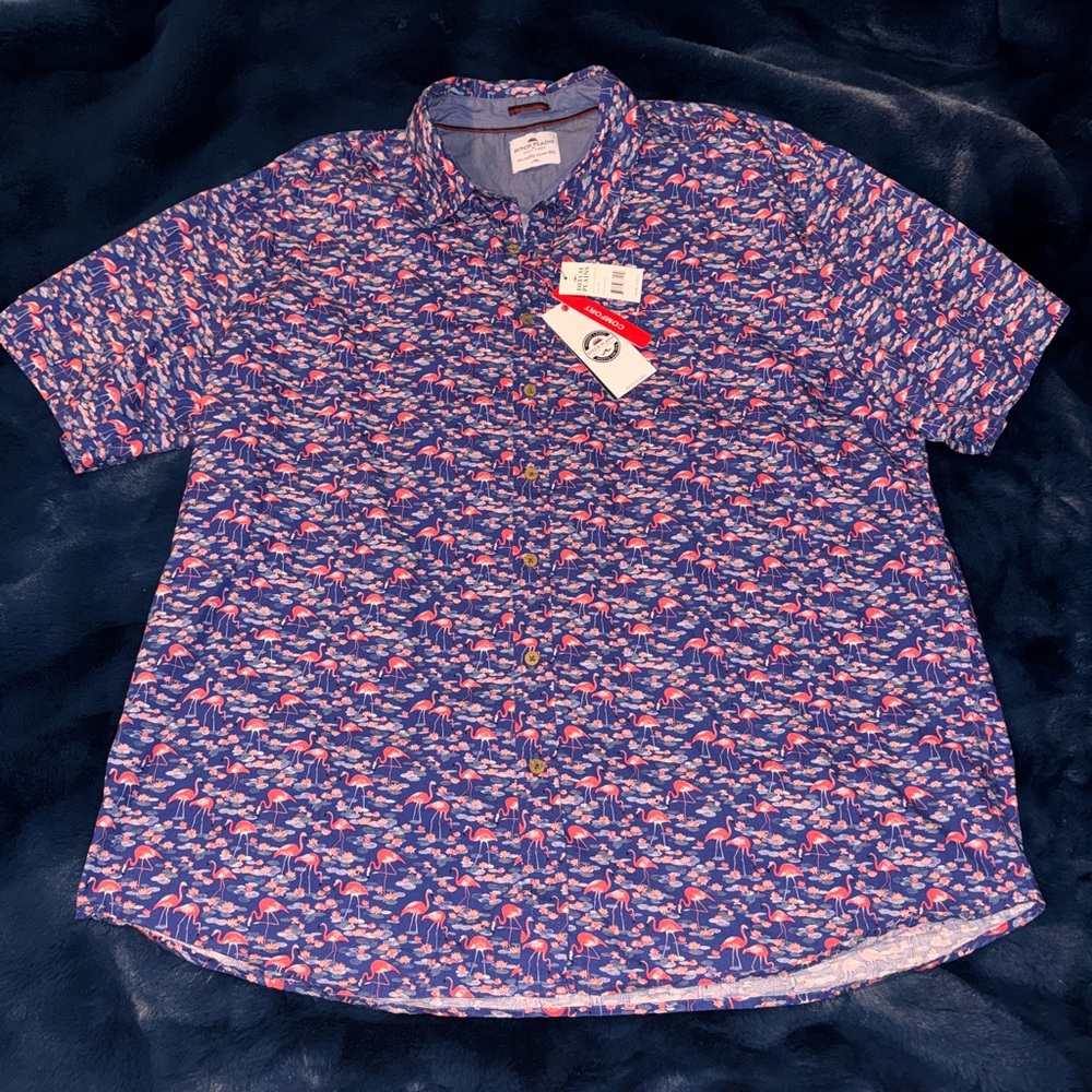 Men's Blue Flamingo Hawaiian Shirt XXL